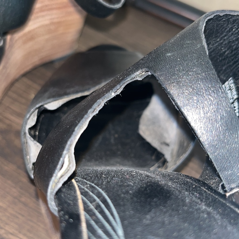 Trouve Strappy, Open Toed, BoHo Side Buckle Black / Brown Wedges - Picture 6 of 10